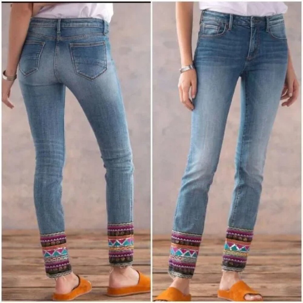 Driftwood Audrey La Luna Straight Sequin Cuff Jeans Sz 32